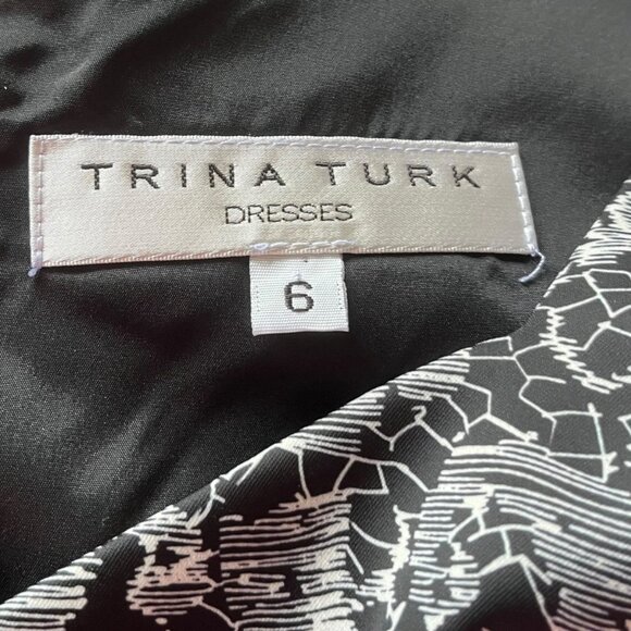 Trina Turk Quain Lace-Print Sleeveless Sheath Dress Women's 6 Black‎ White Party - Picture 8 of 12